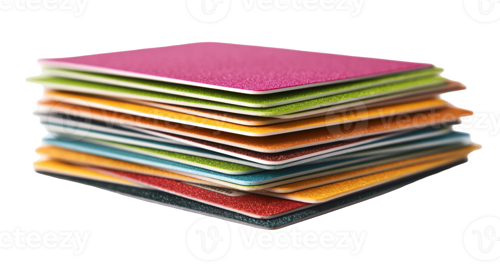 Stack of colorful biodegradable cards on transparent background png