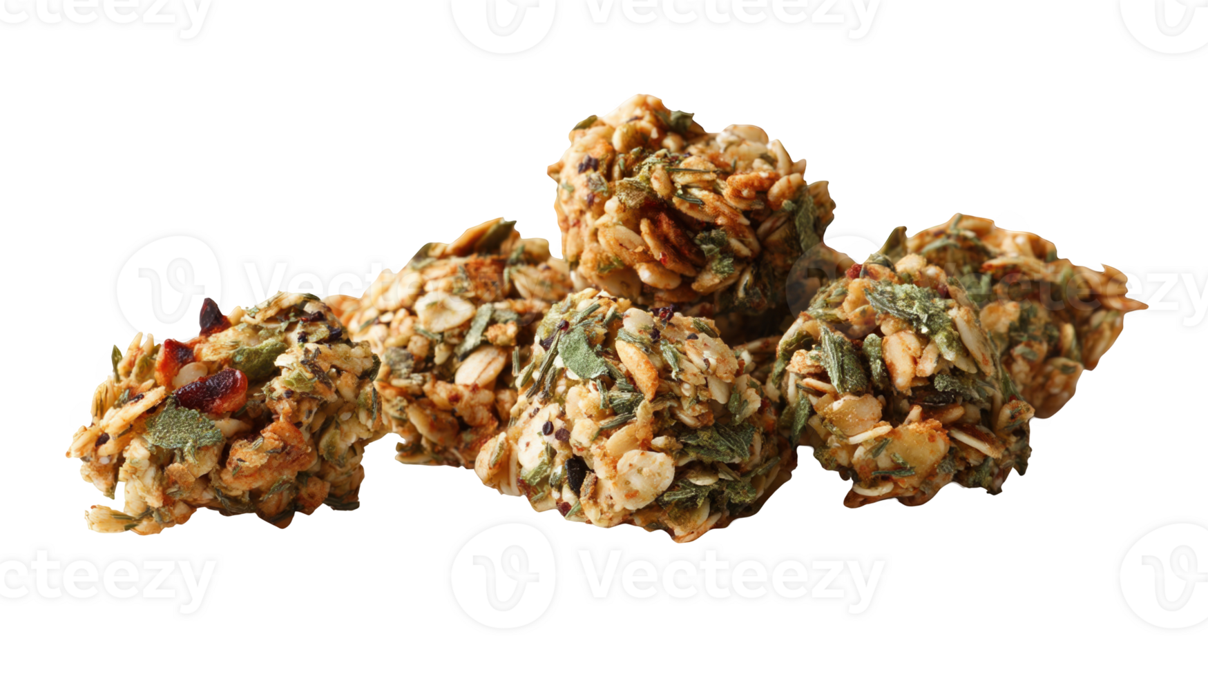 Savory granola clusters with herbs and spices on transparent background png