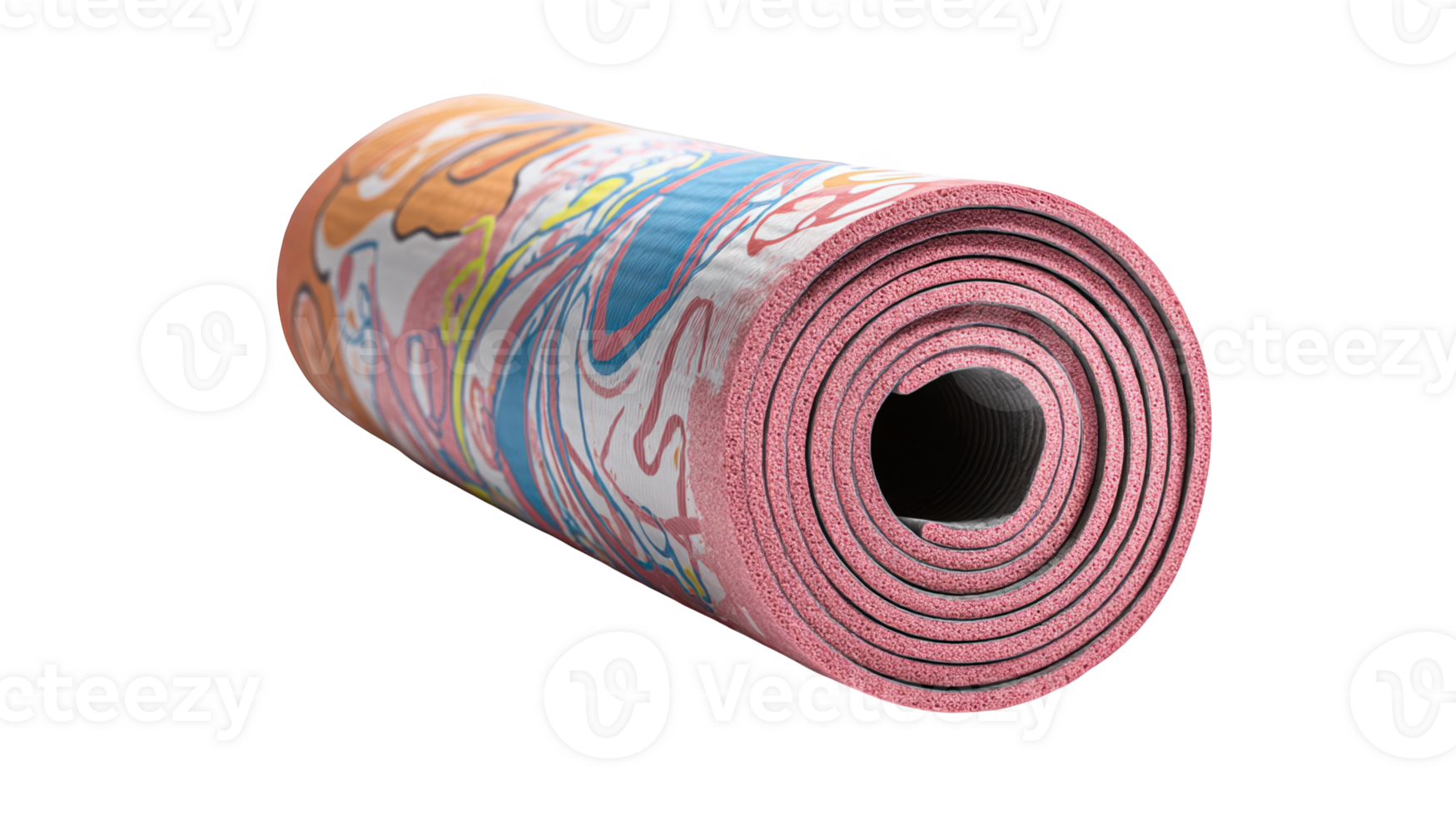 Rolled vibrant yoga or pilates mat on transparent background png