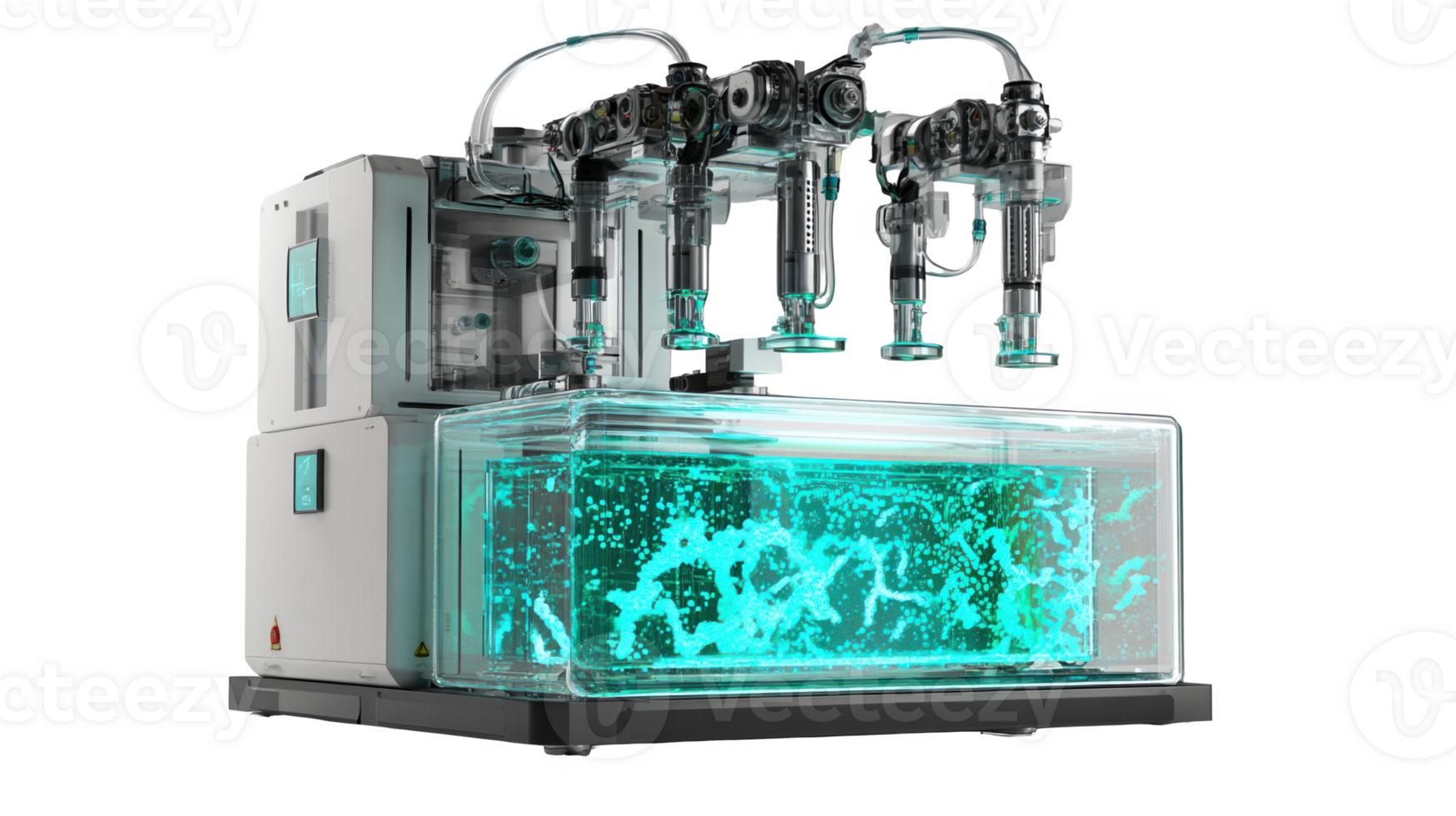 Sophisticated deep sea sampling device analyzing glowing cyanobacteria with transparent background png