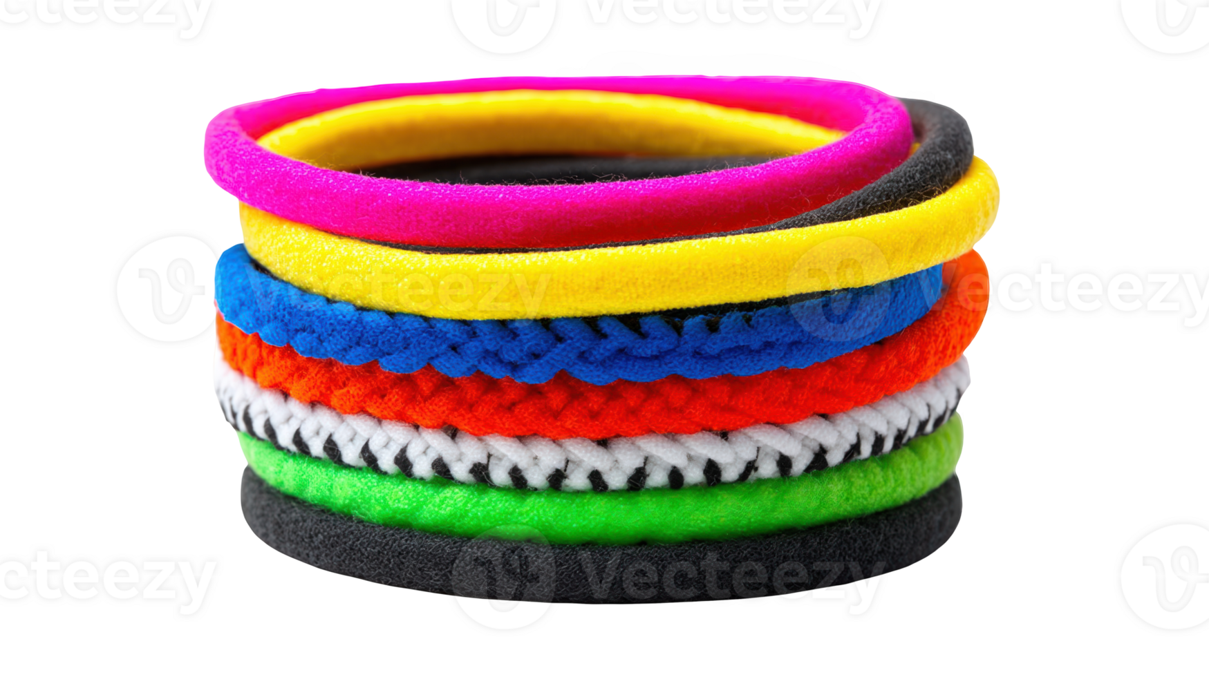 Colorful wristbands stacked on transparent background png