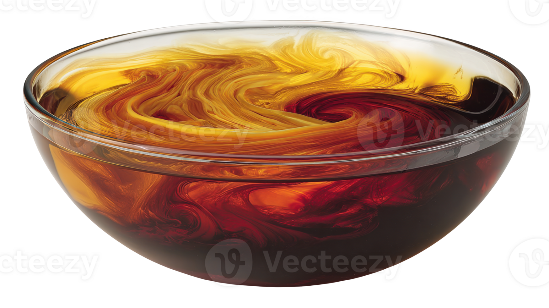 Glass bowl filled with swirling red and yellow liquid on transparent background png