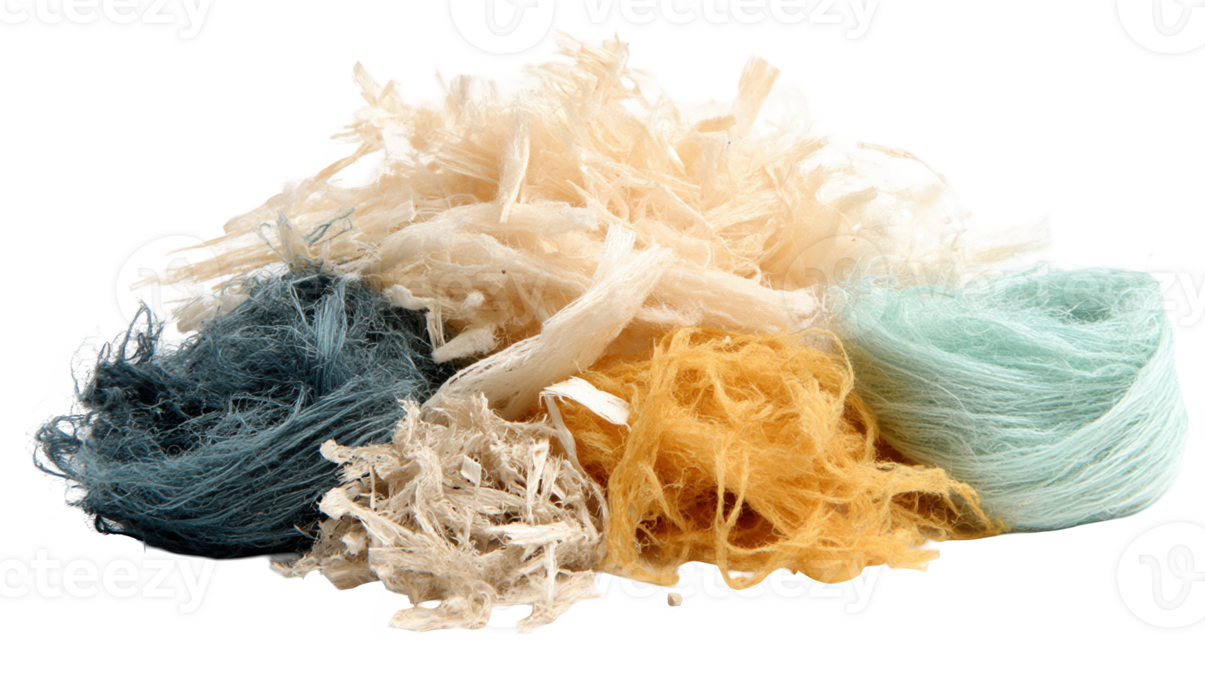 Colorful textile fibers forming a small pile on transparent background png