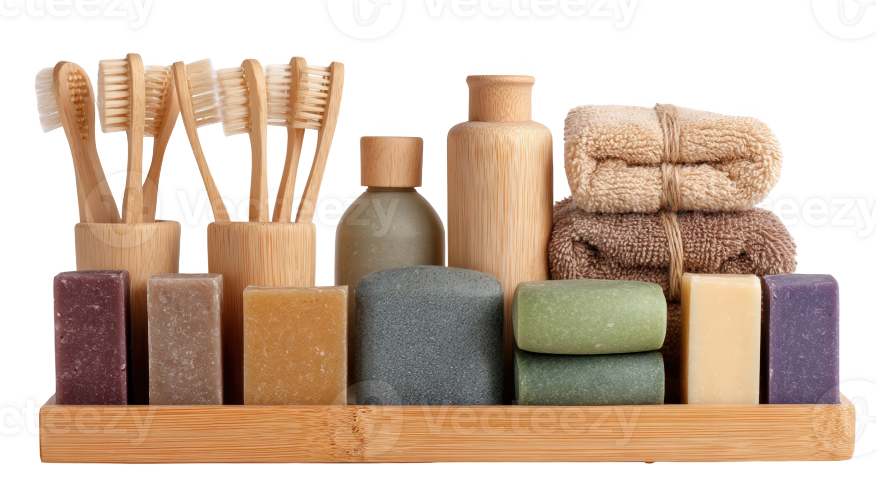 Eco friendly toiletries promoting sustainable bathroom practices on transparent background png