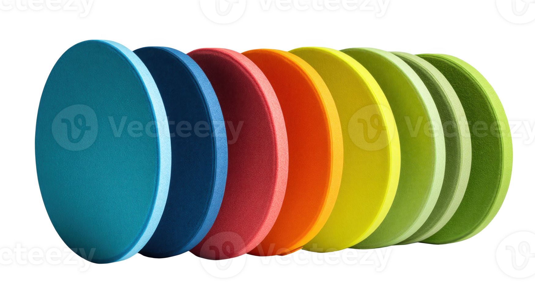 Colorful round acoustic panels creating a vibrant spectrum on transparent background png