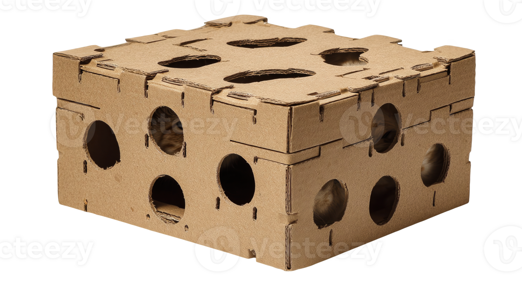 Cardboard puzzle box with multiple holes on transparent background png