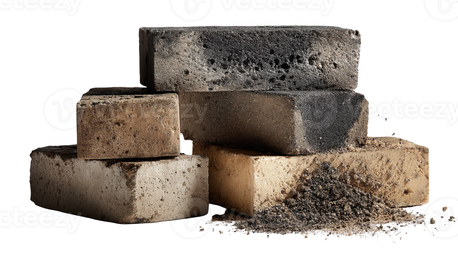 Lunar regolith bricks stacked on transparent background png