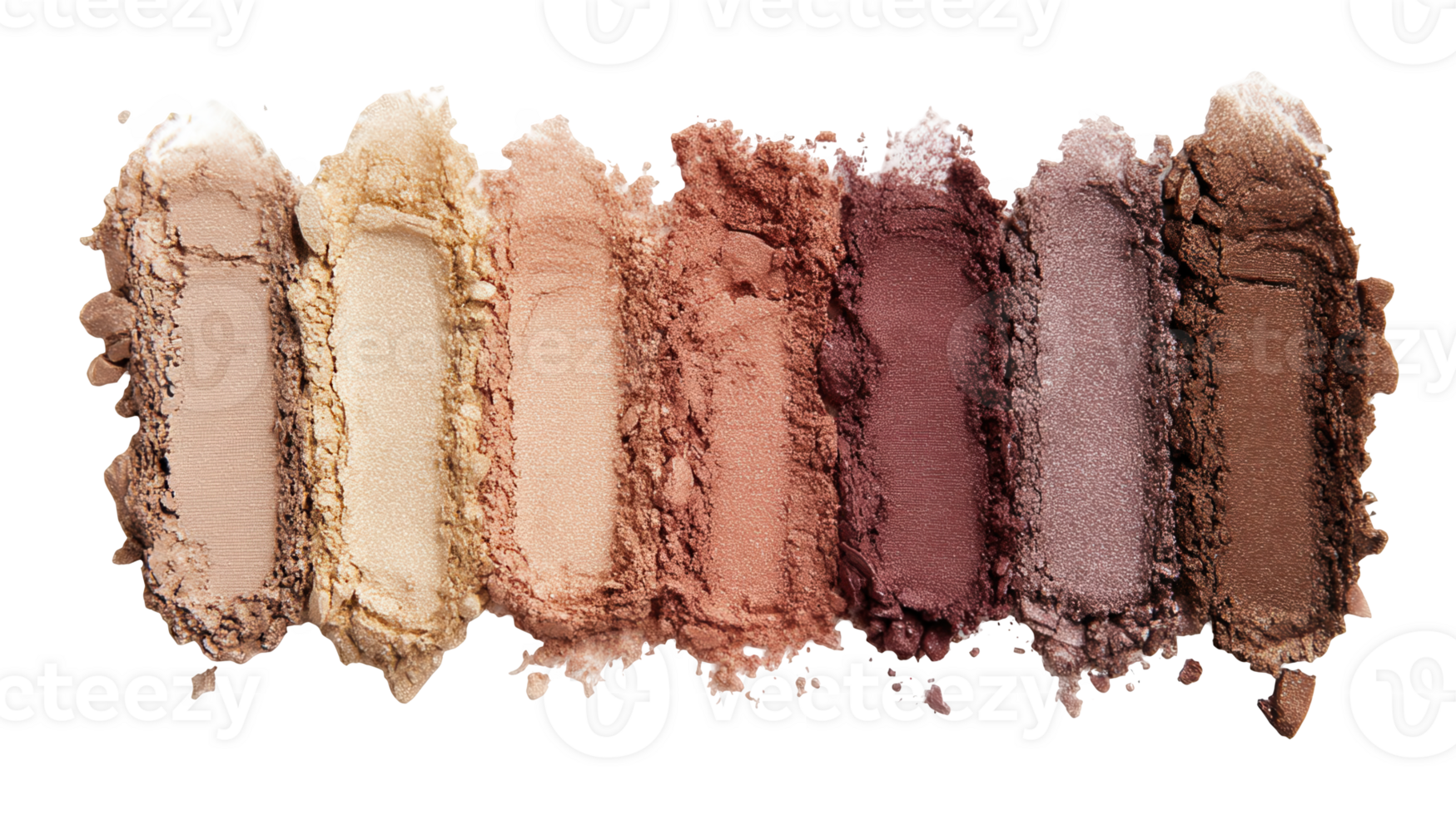Crushed eye shadow palette showing various shades on transparent background png