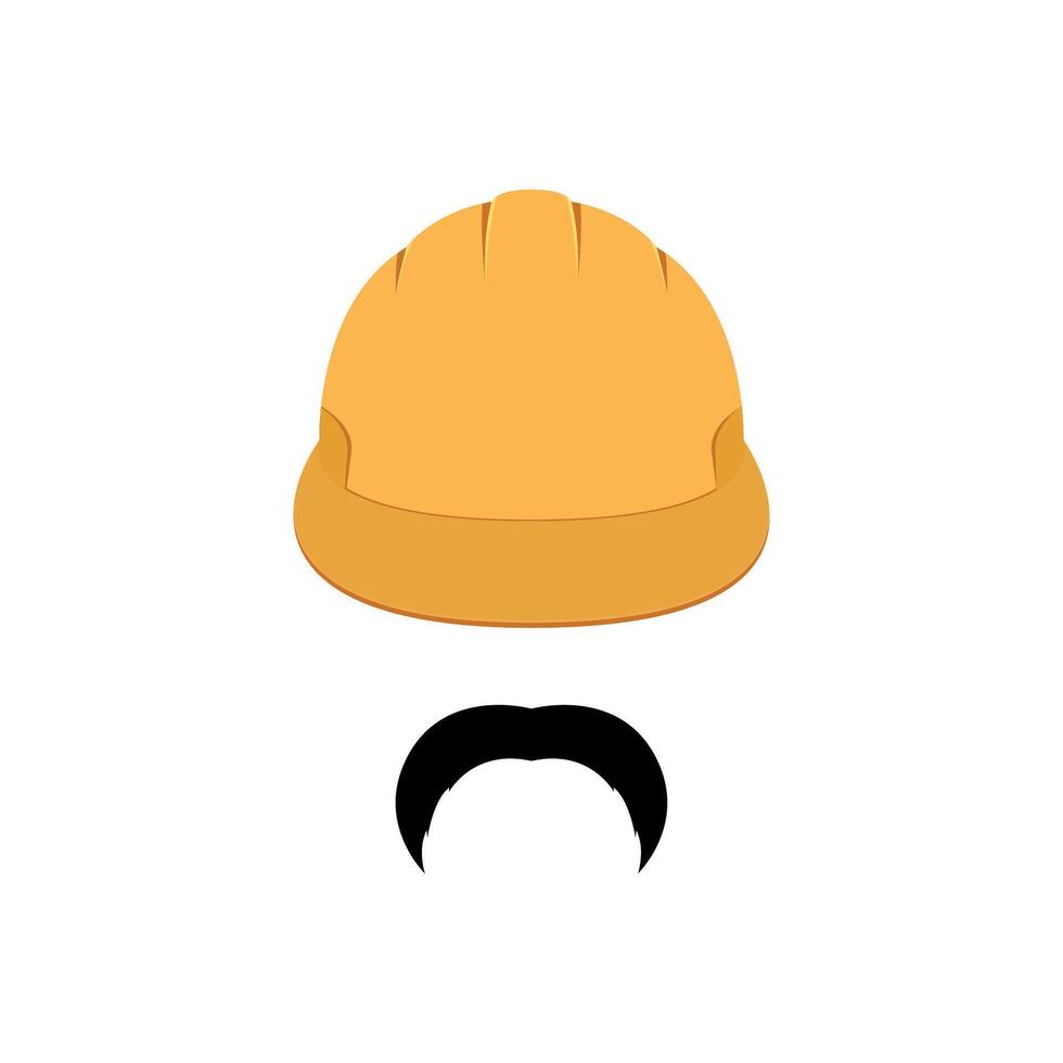 Portrait of safety engineer in yellow helmet and mustache. vector