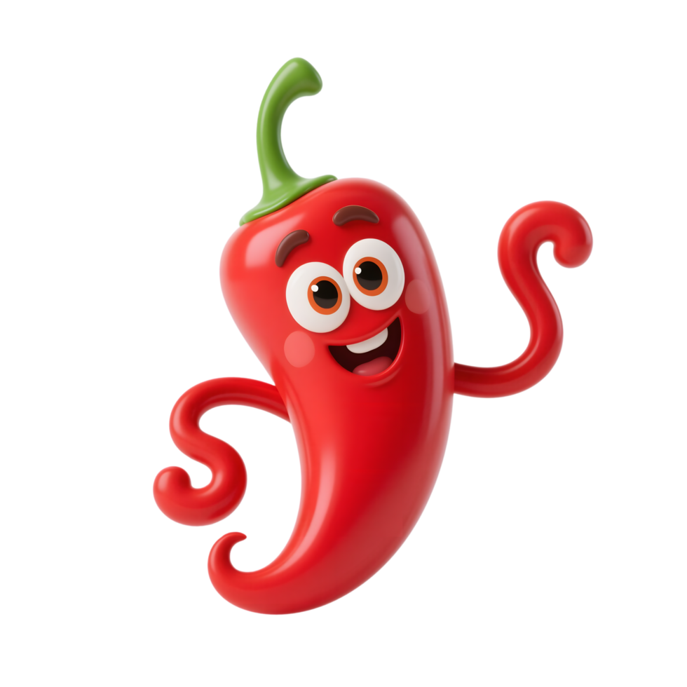 Red Chili Pepper Character Smiling and Playful 3D Design png