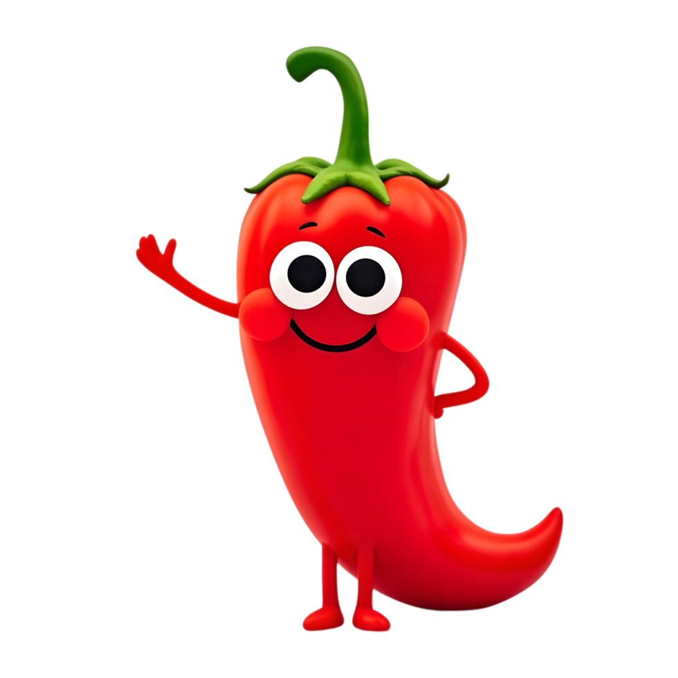 Red Chili Pepper Character with Waving Hand Fun and Playful 3D Design png
