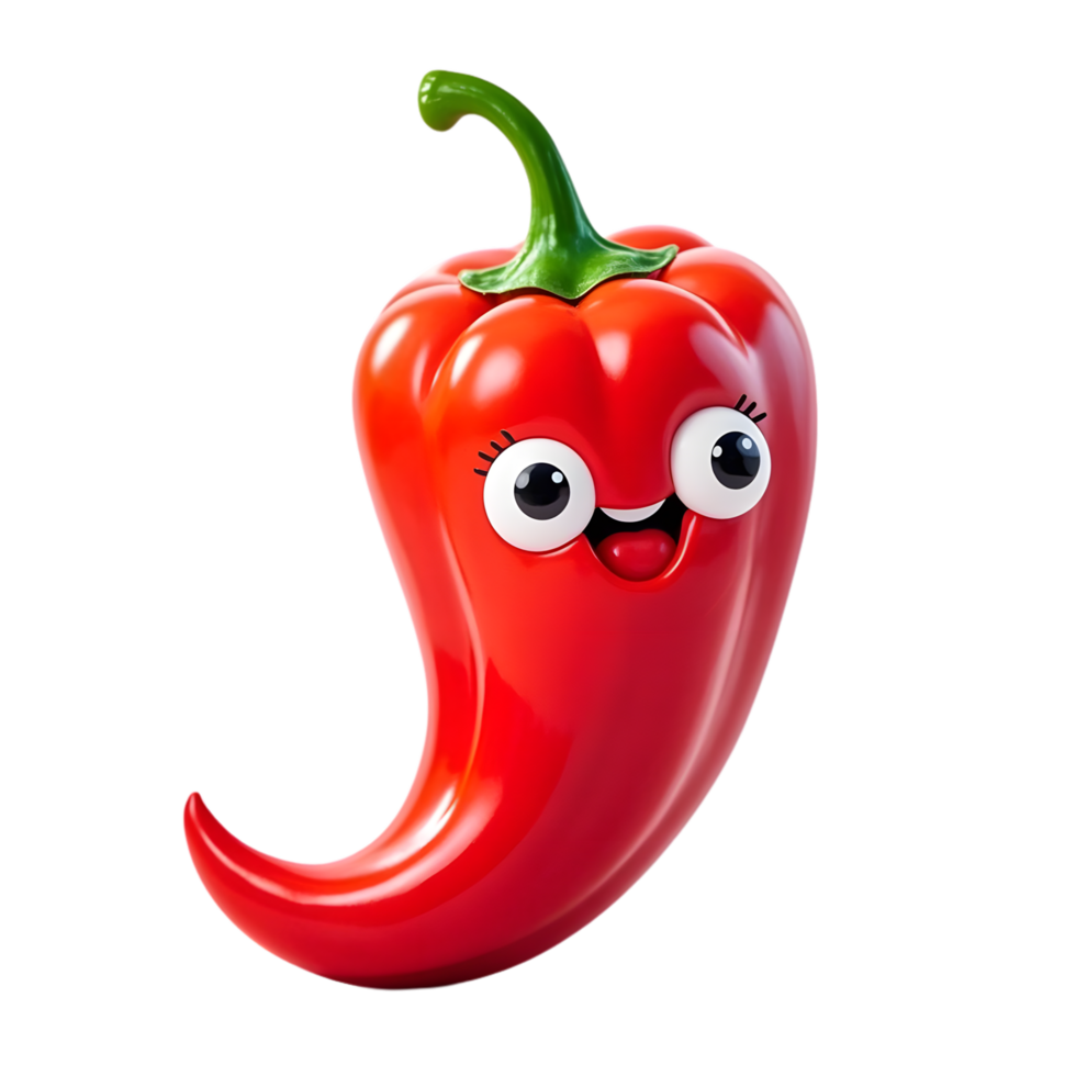 Cute Red Chili Pepper Character Smiling and Fun 3D Illustration png