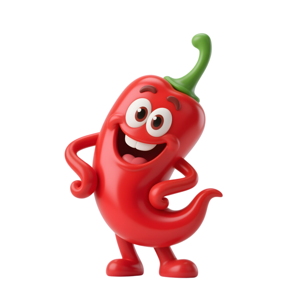 Happy Red Chili Pepper Character Fun 3D Illustration with Smiling Expression png