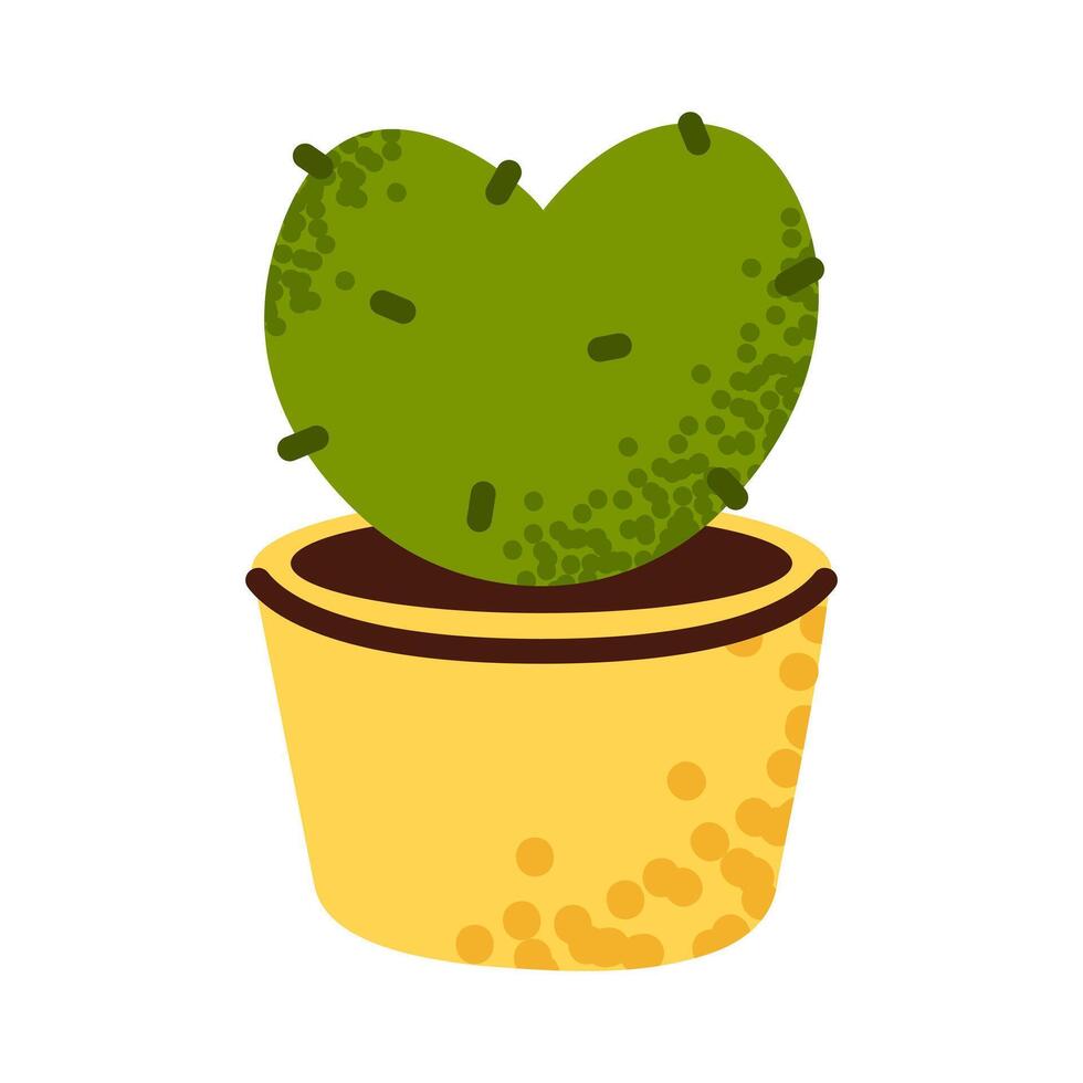 Cute heart shaped cactus in a small yellow pot. vector