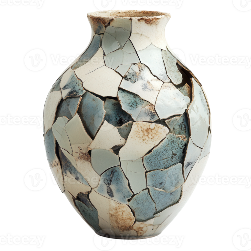 Broken ceramic vase art on transparent background png