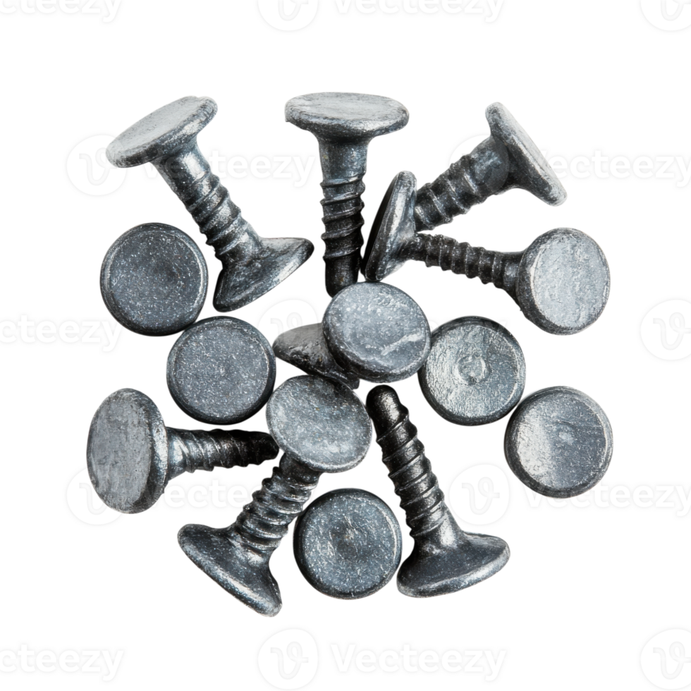 Pile of silver screws on transparent background png