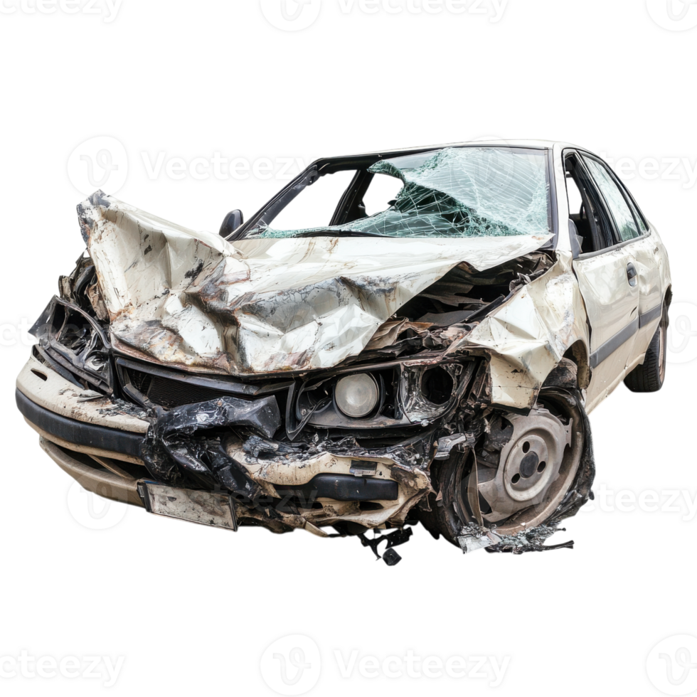 Wrecked vehicle closeup on transparent background png
