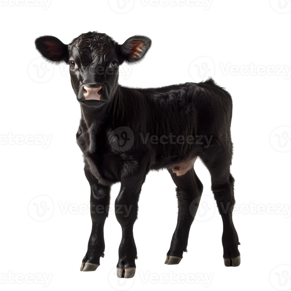 A black calf standing up on transparent background png