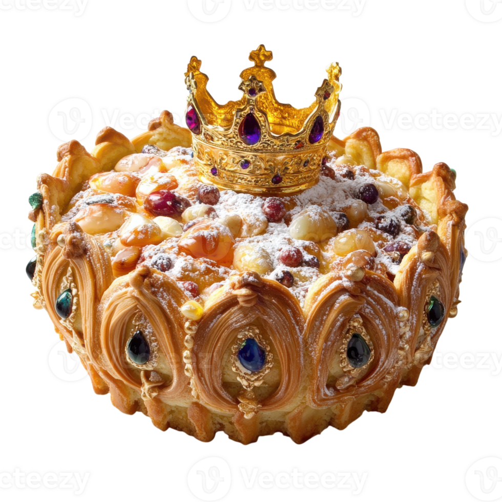Cake topped with a crown on transparent background png
