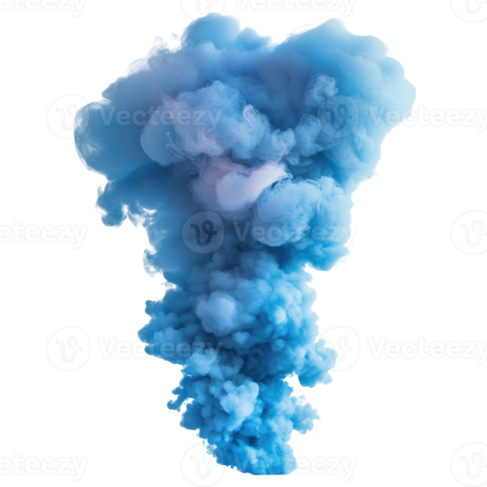 Blue smoke on black void on transparent background png