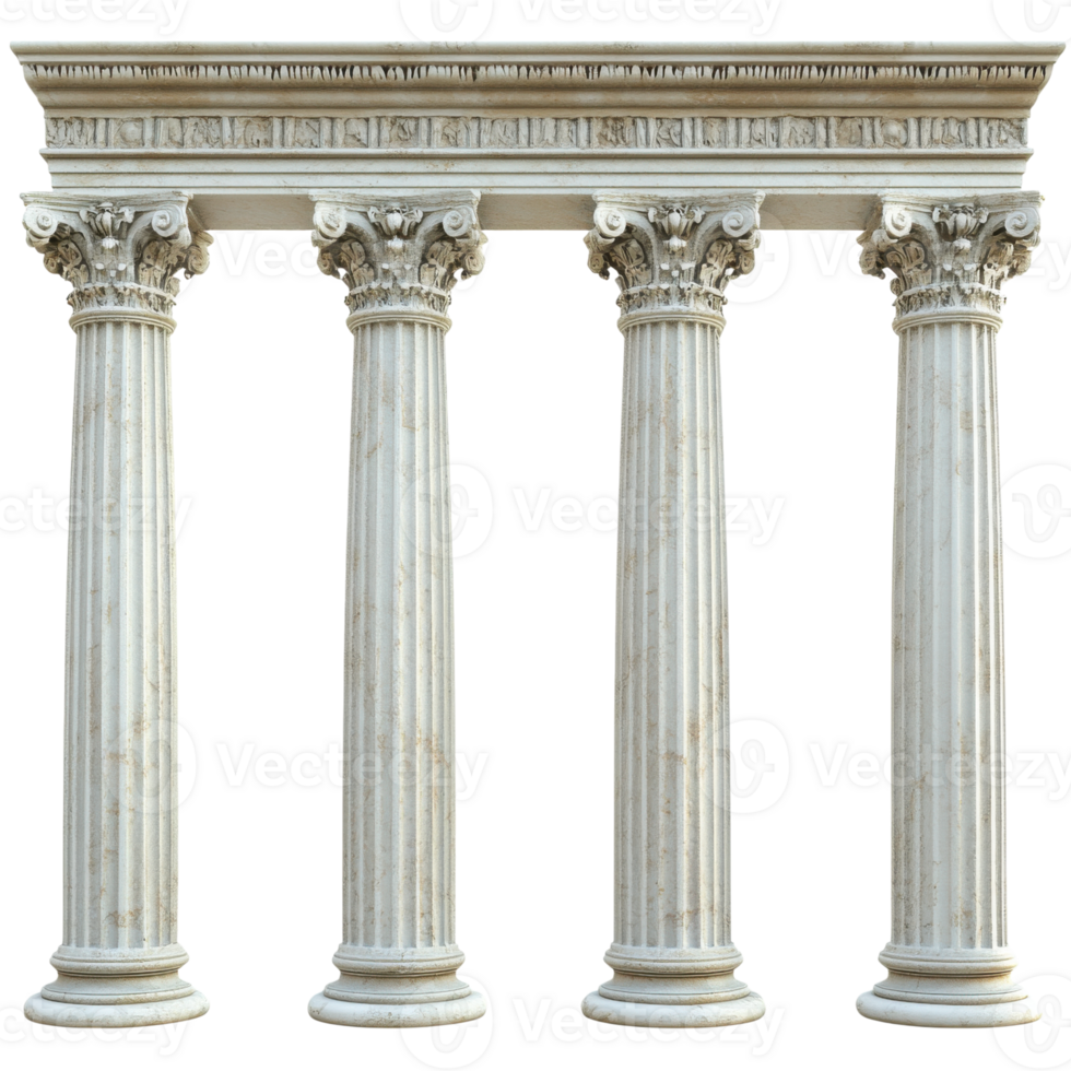 Four marble stone pillars on transparent background png