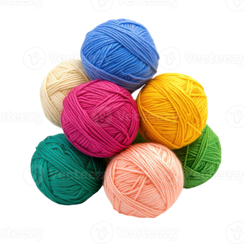 Yarn balls of many hues on transparent background png
