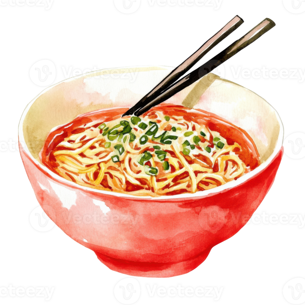 A bowl of noodle soup on transparent background png