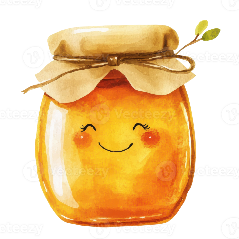 A jar of honey smiling on transparent background png