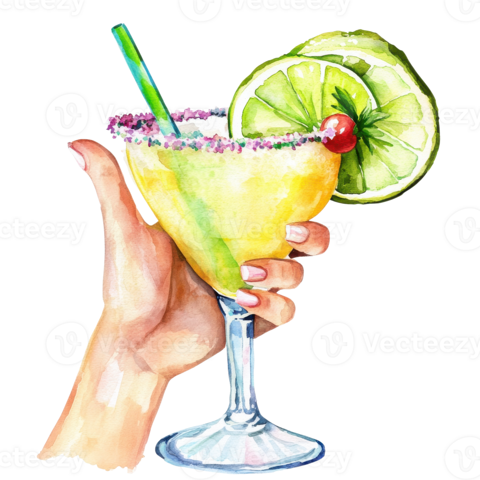 Hand holding margarita on transparent background png