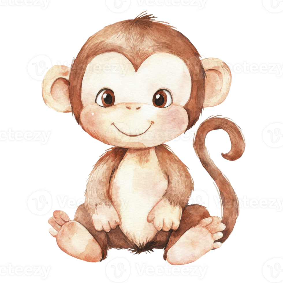 A cute monkey sitting on transparent background png