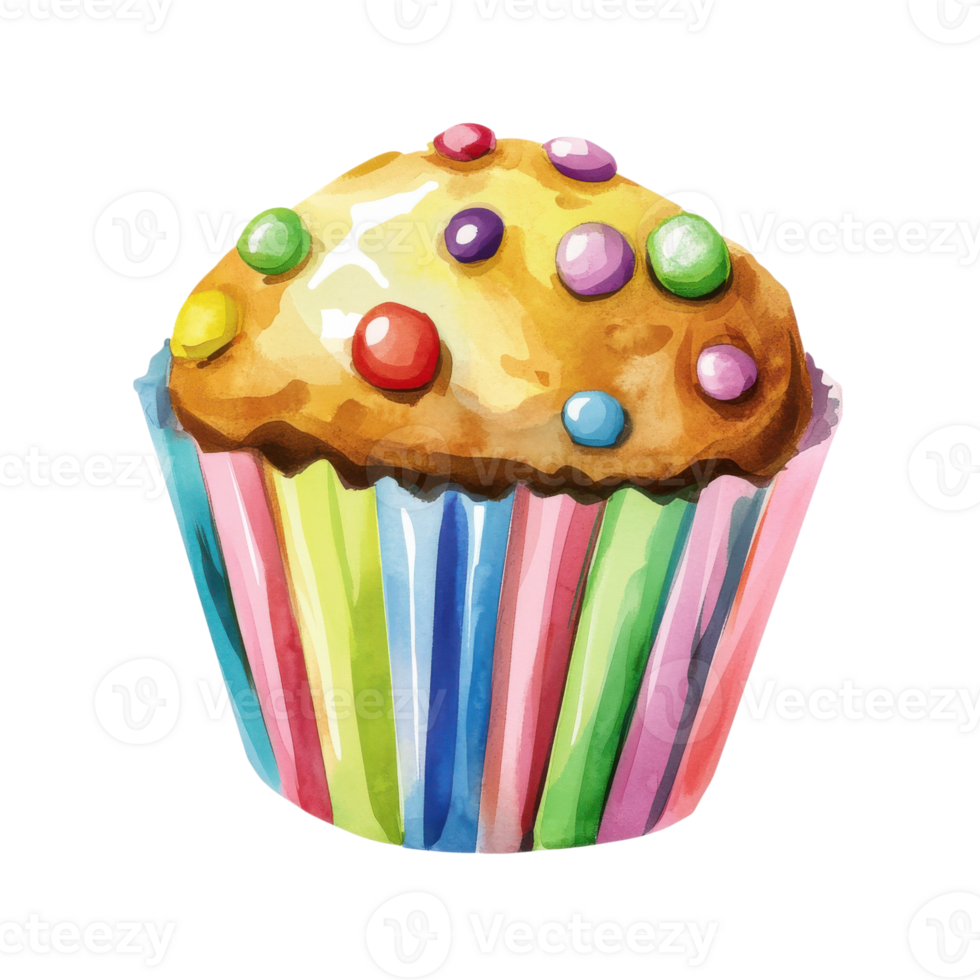 A cupcake with candies on transparent background png