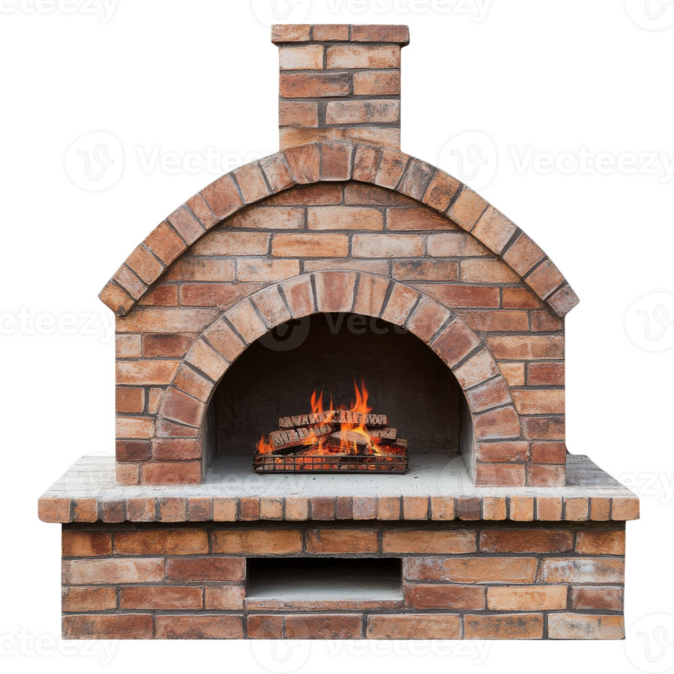 Brick oven with fire on transparent background png