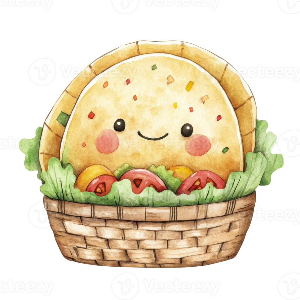 A cute taco in a basket on transparent background png