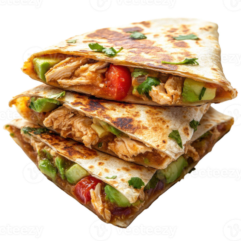 Stacked chicken quesadillas on transparent background png