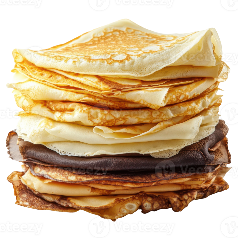 Stack of golden crepes on transparent background png