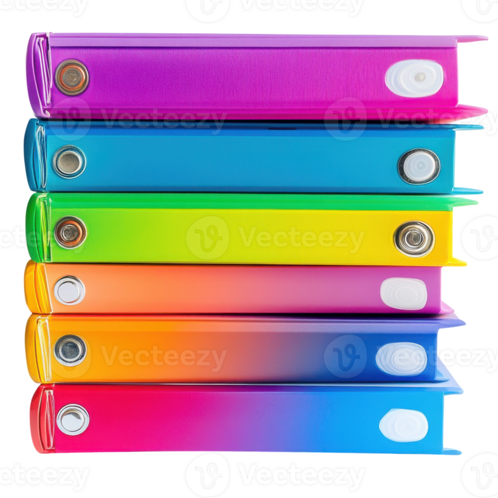 Stack of colorful binders on transparent background png