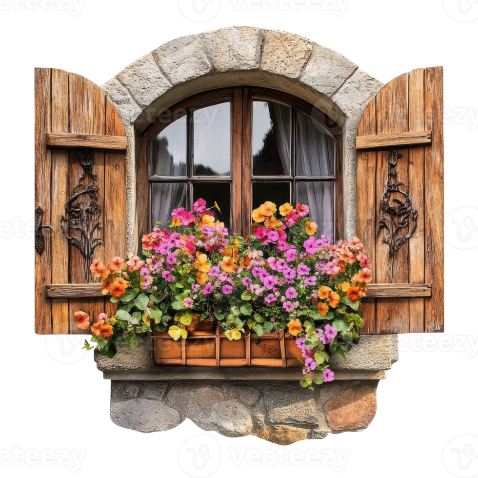 Window box with flowers on transparent background png