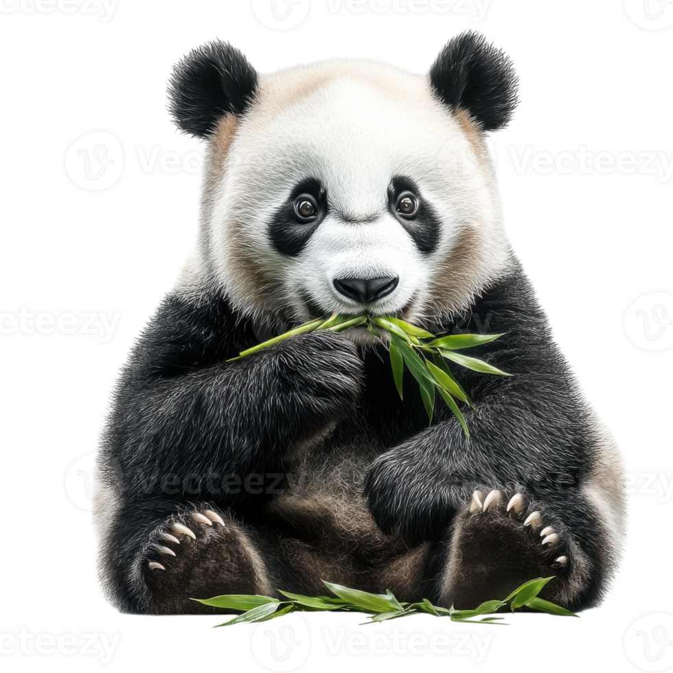 Panda eating bamboo leaves on transparent background png