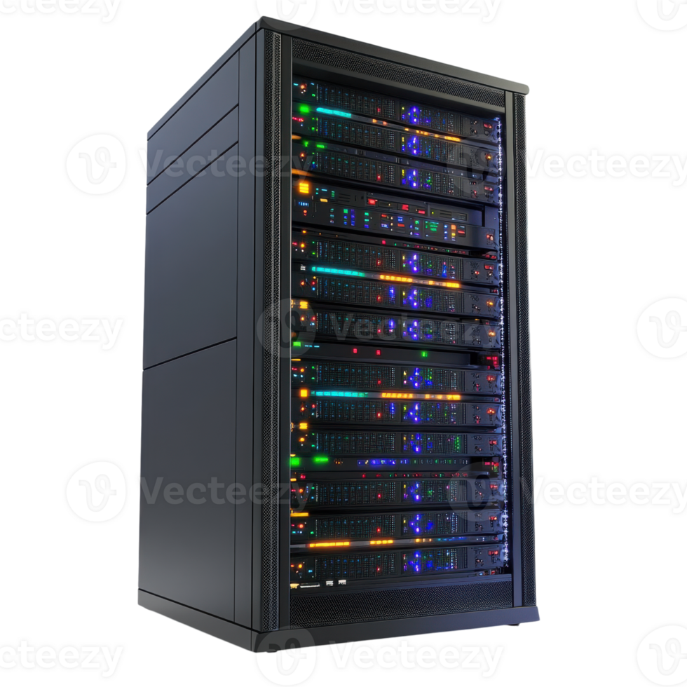 Server rack illuminated on transparent background png