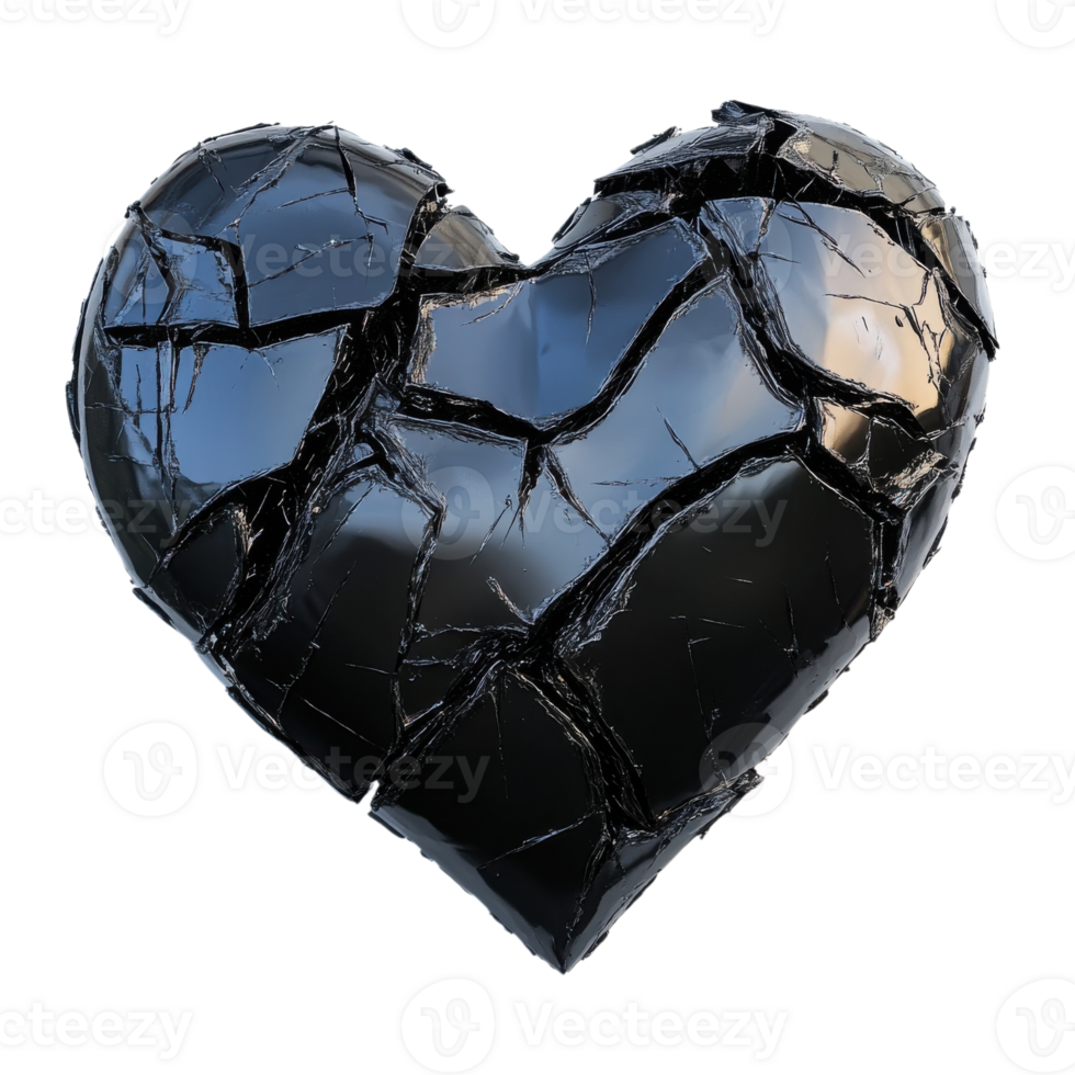 A shattered black heart on transparent background png