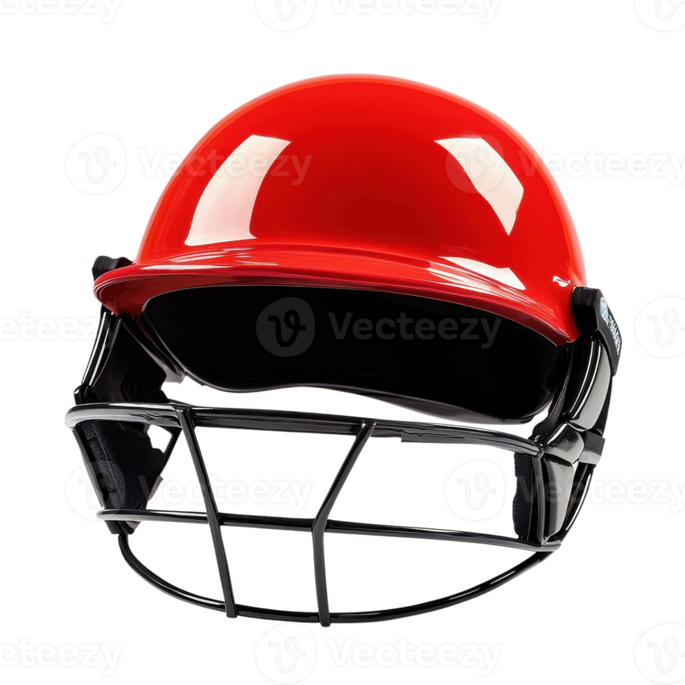A red cricket helmet on transparent background png