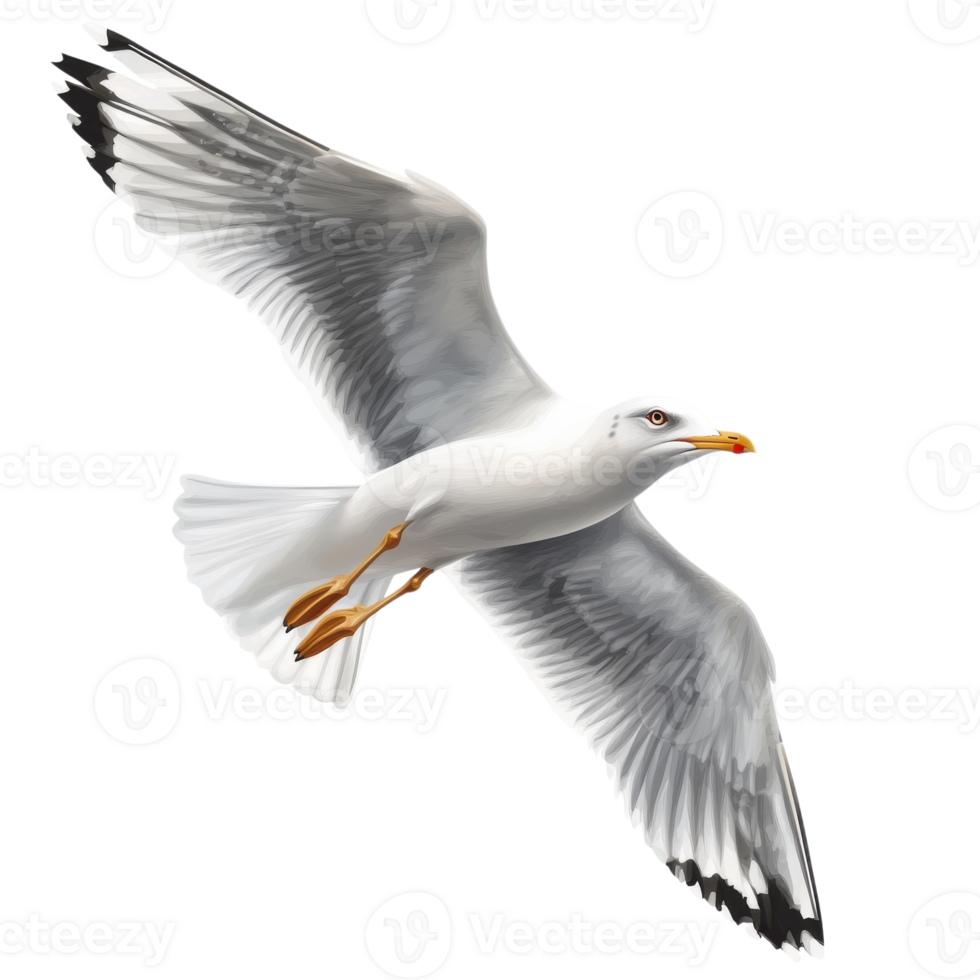 A seagull in full flight on transparent background png