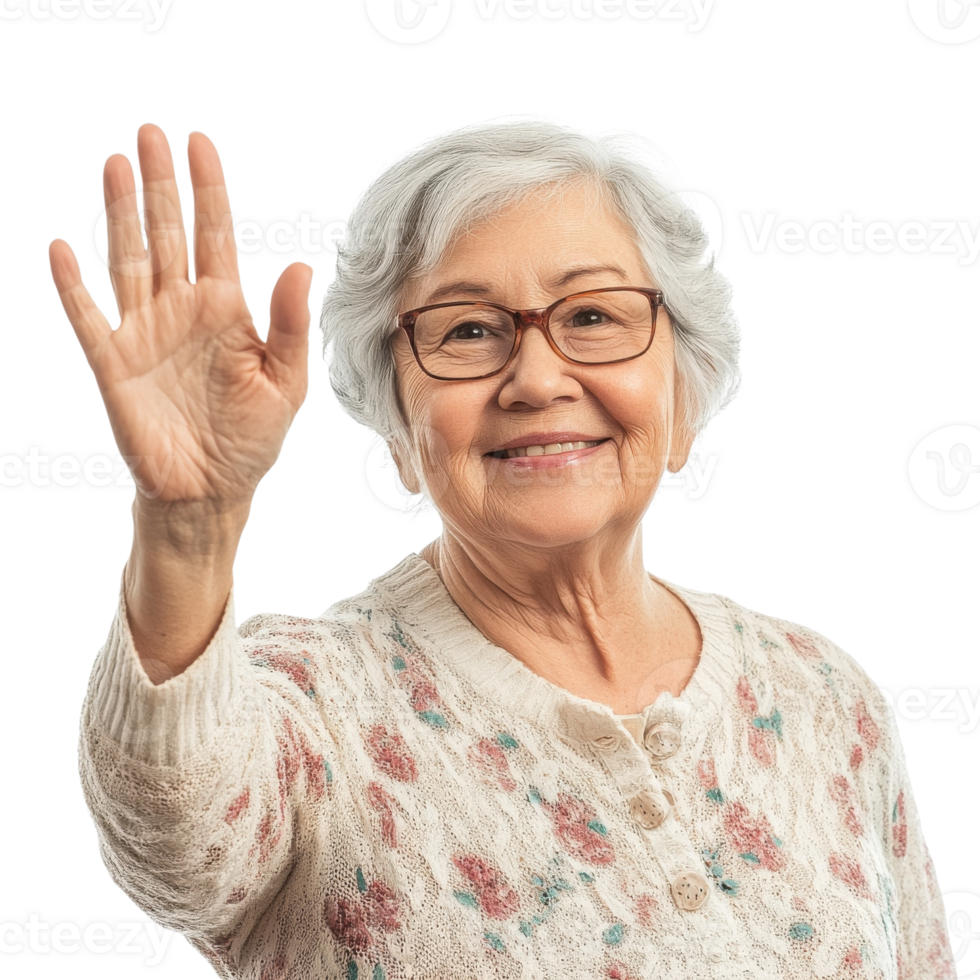 Woman waving with a smile on transparent background png
