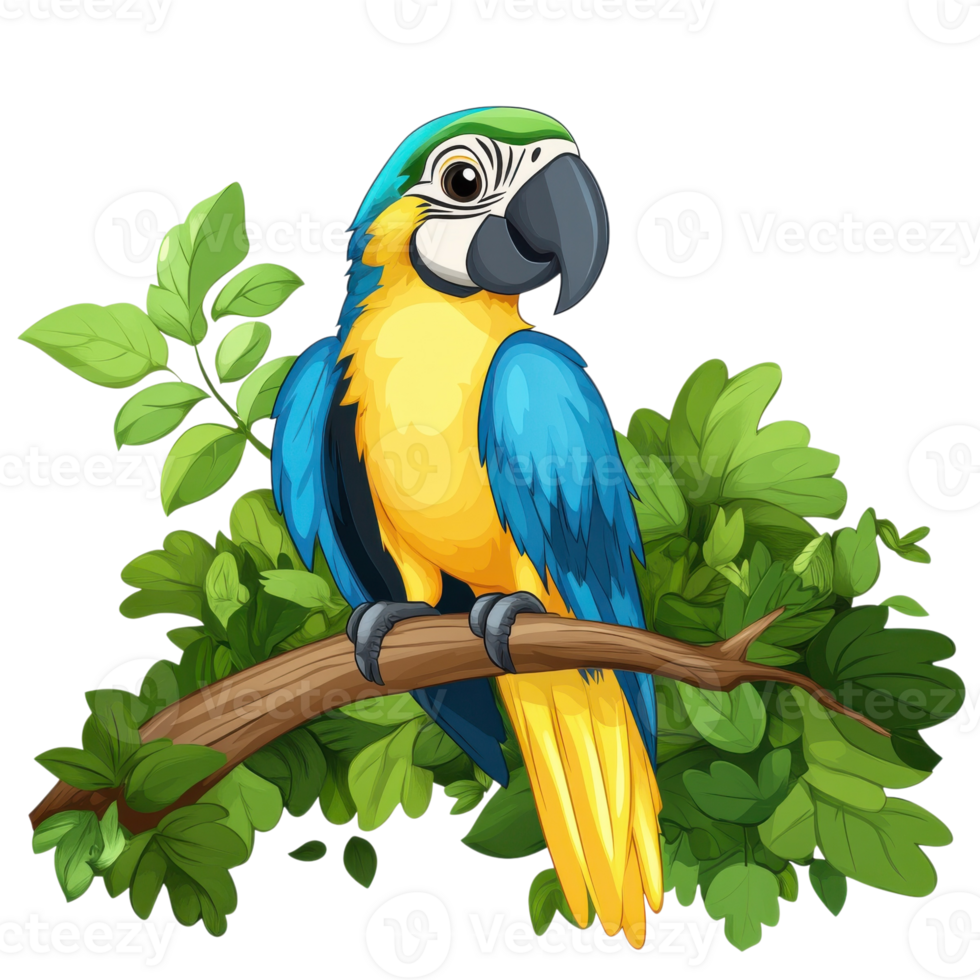 Parrot on a branch art on transparent background png