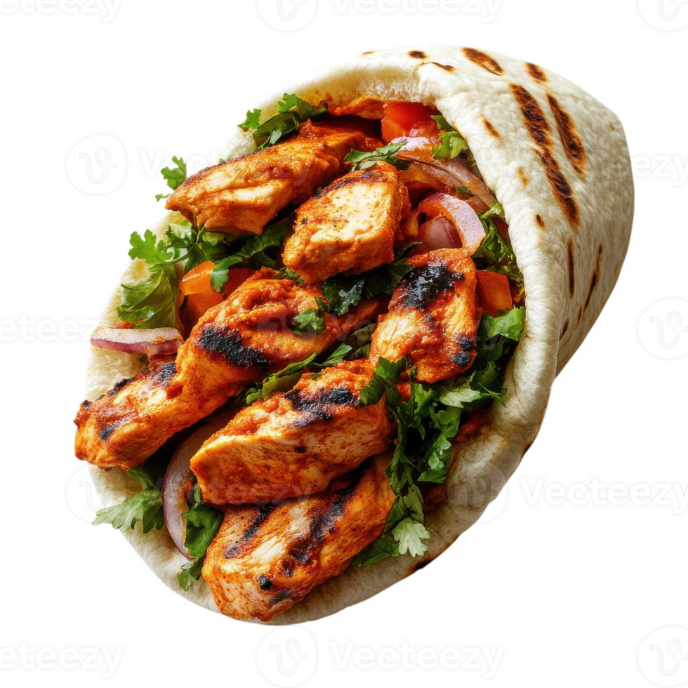 Chicken wrap with herbs on transparent background png