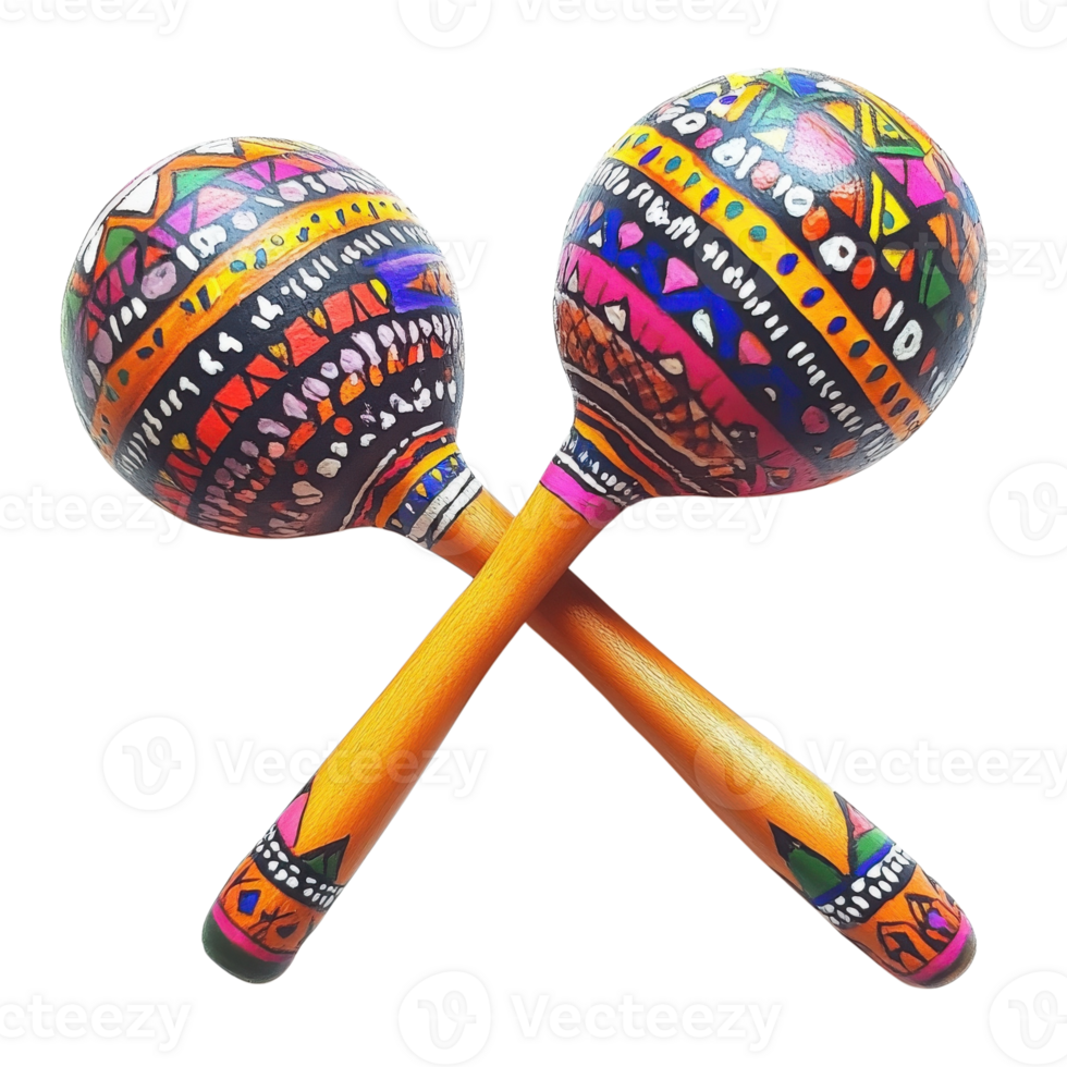Two colorful maracas on transparent background png