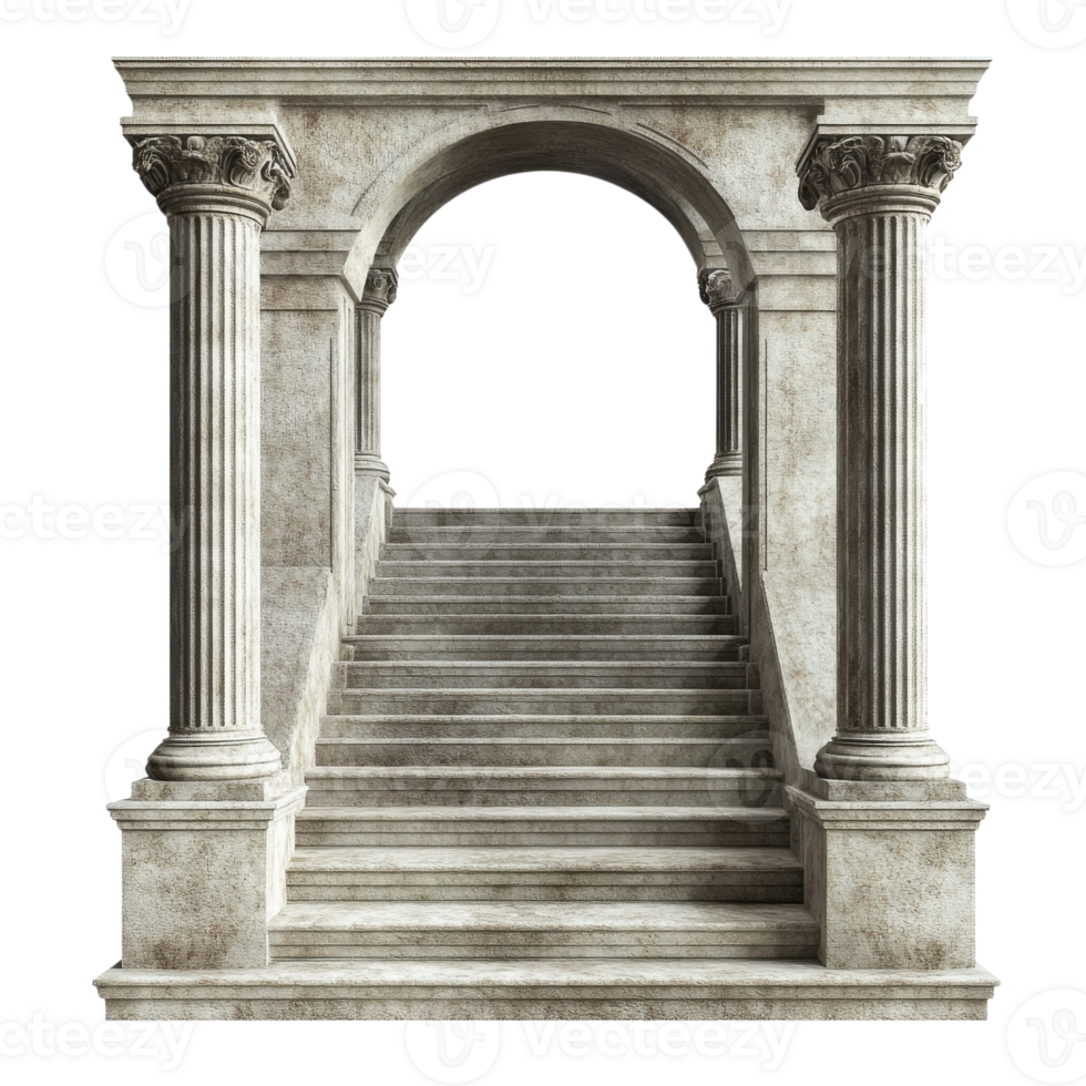 Stone stairs and archway on transparent background png