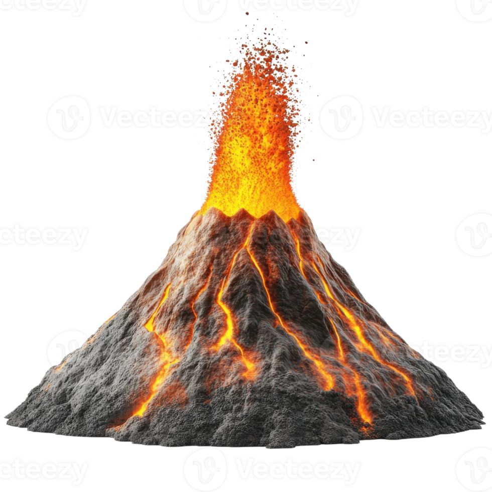 Erupting volcano image on transparent background png