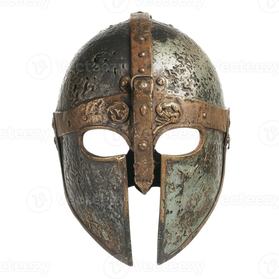 Old medieval helmet up on transparent background png