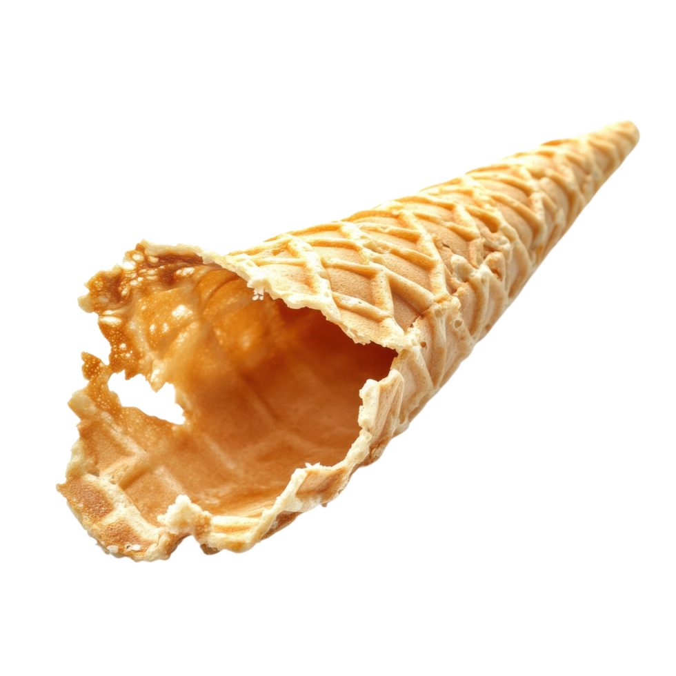An empty waffle cone on transparent background png